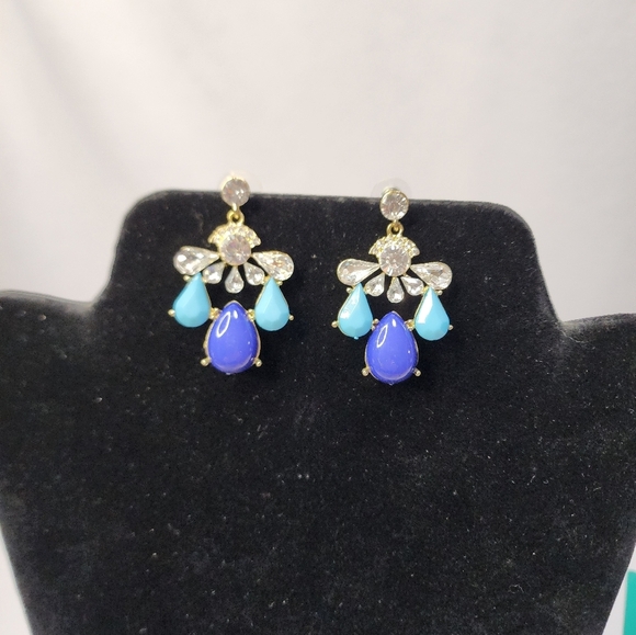 Royal Blue and Turquoise Chandalier Dangle Earrings - Picture 2 of 9